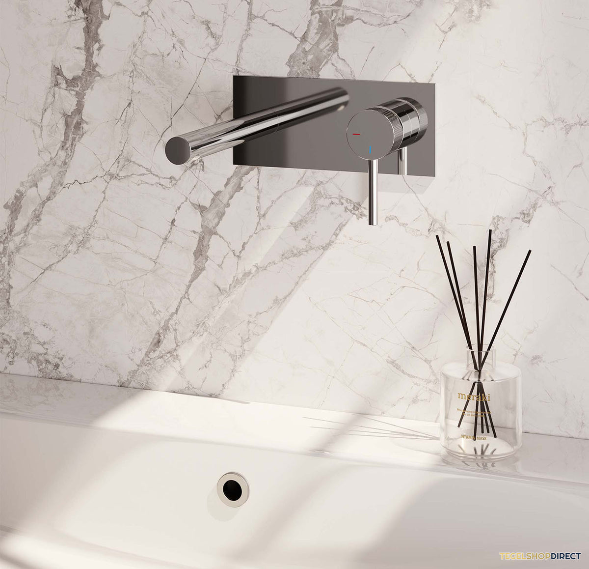 Inbouw Wastafelmengkraan Brauer Chrome Carving Coldstart Rechte Uitloop Ronde Hendel Rechts Chroom Met Afdekplaat – afbeelding 2