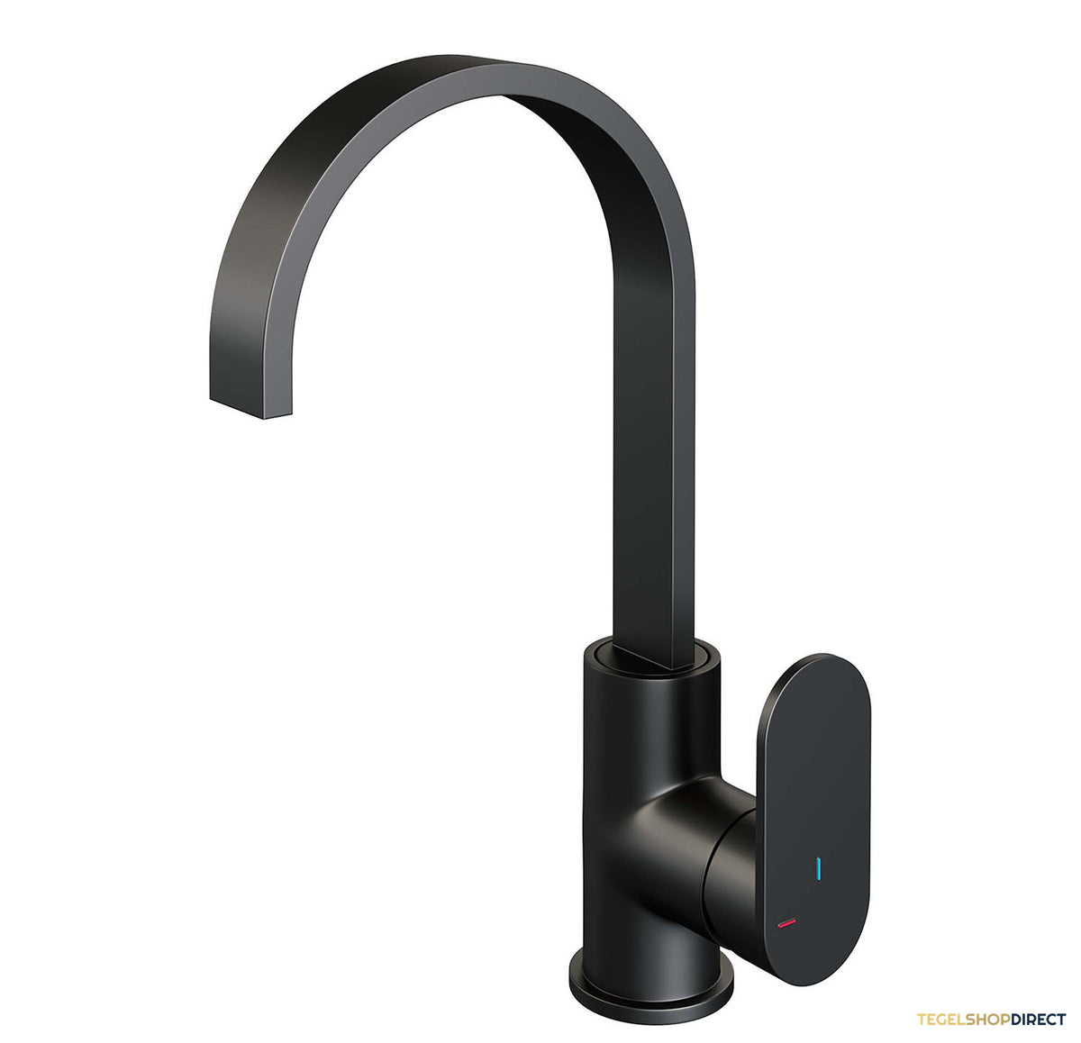Wastafelmengkraan Brauer Black Edition Coldstart Opbouw Hoog Plat Gebogen Platte Hendel Mat Zwart