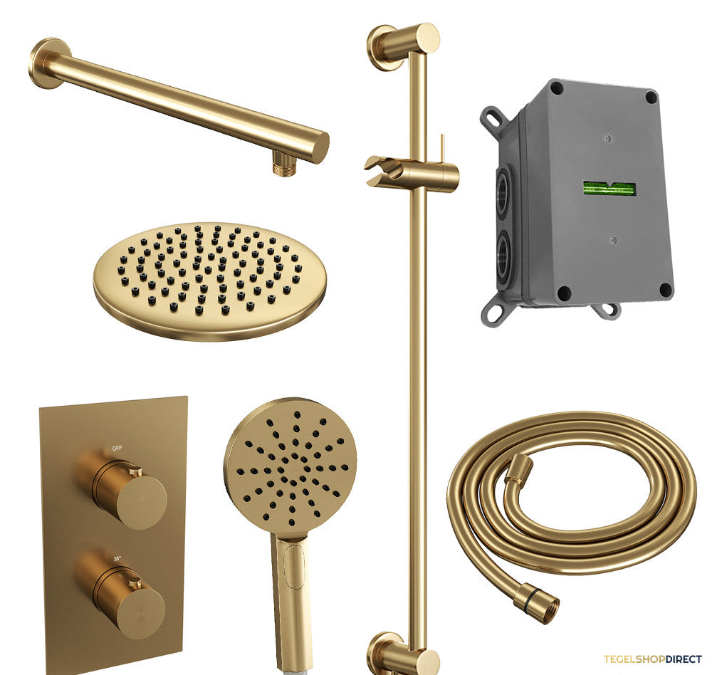 Regendoucheset Inbouw Brauer Gold Edition Thermostatisch 20cm met 3-Weg Omstelling, Wandarm, Glijstang en Handdouche 3-Standen Geborsteld Goud – afbeelding 3