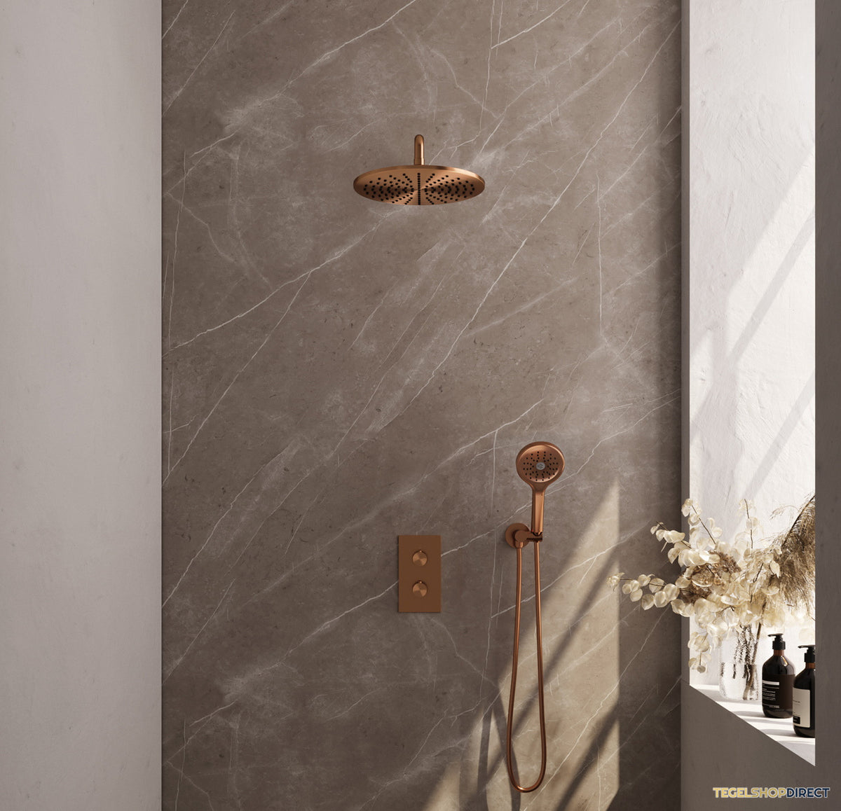 Inbouw Regendouche Set Brauer Copper Edition Gebogen Wanduitloop Ronde Hoofddouche 30 cm Met Handdouche 3 Standen Koper – afbeelding 2