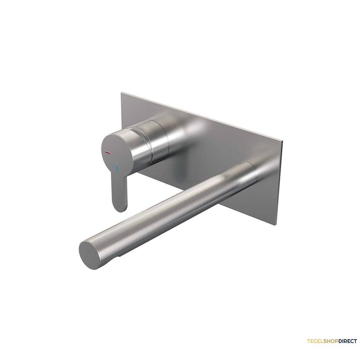 Inbouw Wastafelmengkraan Brauer Brushed Edition Coldstart Rechte Uitloop Korte Platte Hendel Links Geborsteld RVS PVD Met Afdekplaat