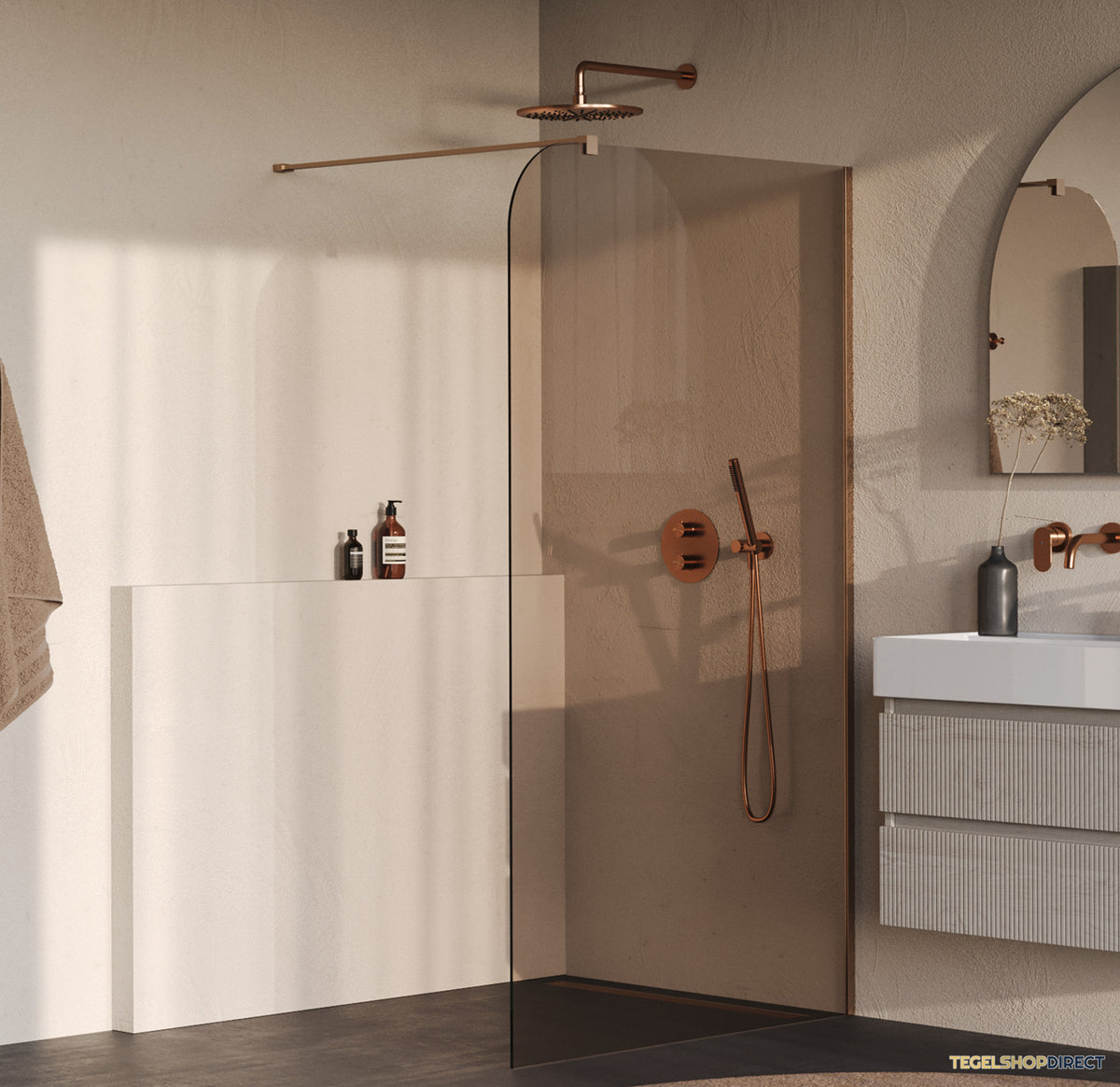 BRAUER Orion inloopdouche brons glas 120x200 incl. glascoating Geborsteld Koper PVD