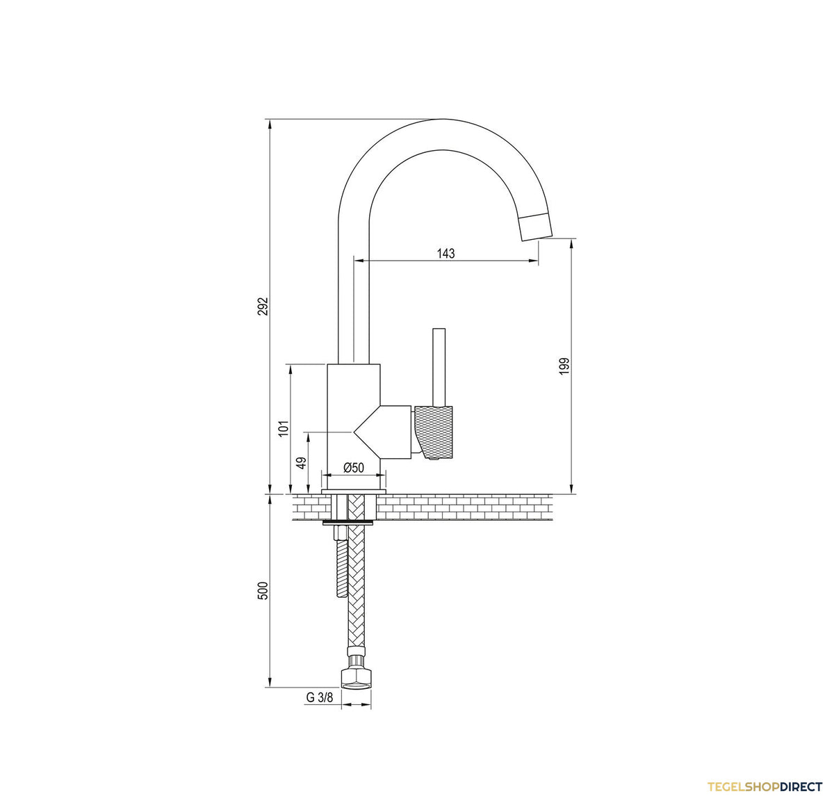 Wastafelmengkraan Brauer Black Carving Coldstart Opbouw Hoog Gebogen Ronde Hendel Mat Zwart – afbeelding 4