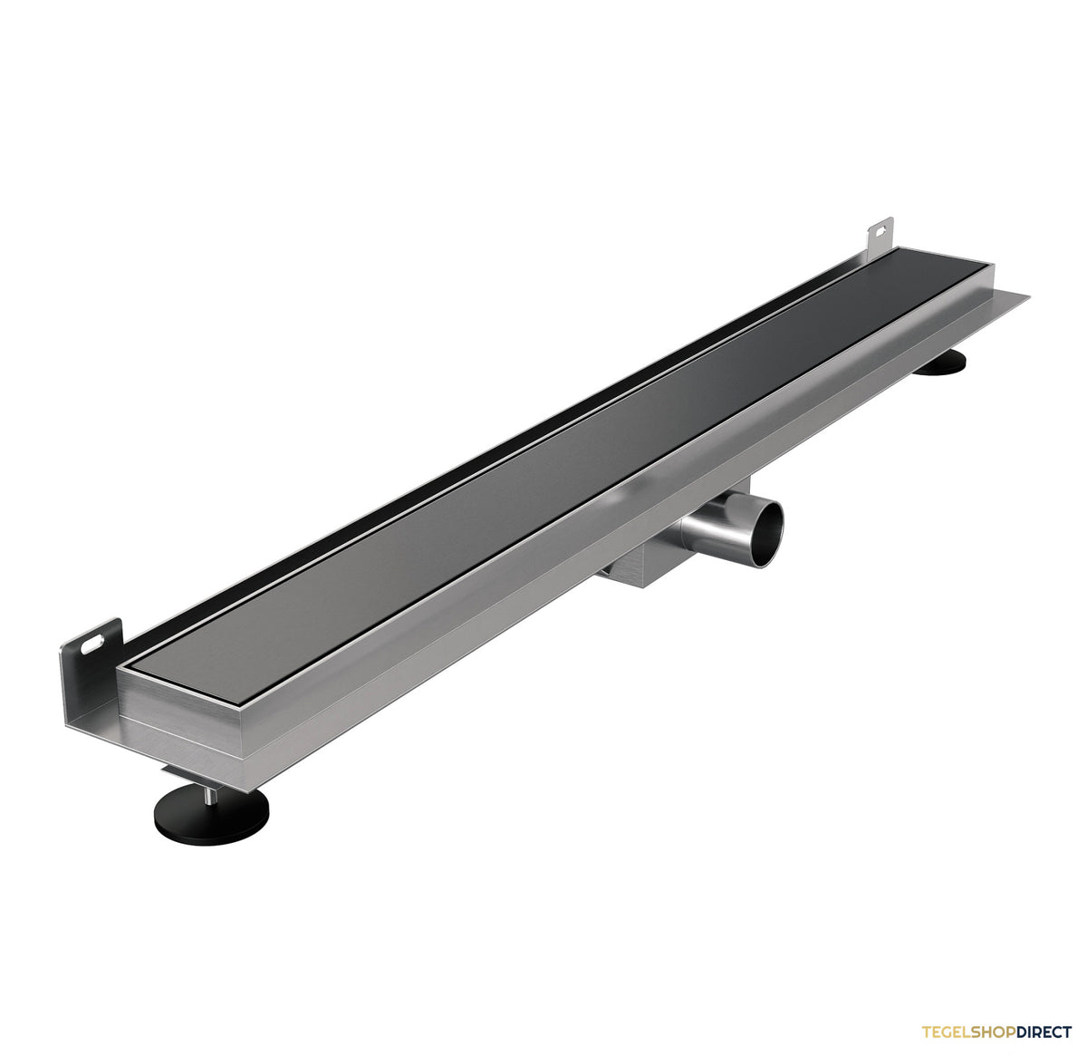 Douchegoot Brauer Geborsteld Gunmetal Muur Montage Inclusief Vloerflens 80x7 cm Zero Tegelinlegrooster Omkeerbaar – afbeelding 3
