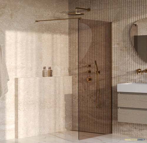 BRAUER Oblivion inloopdouche brons glas 90x200 incl. glascoating PVD goud geborsteld