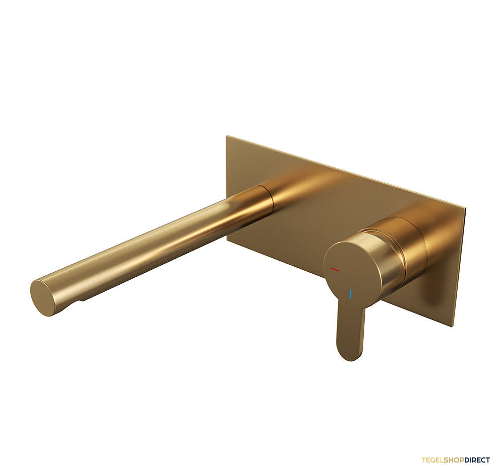 Inbouw Wastafelmengkraan Brauer Gold Edition Coldstart Rechte Uitloop Korte Platte Hendel Rechts Geborsteld Goud PVD Met Afdekplaat