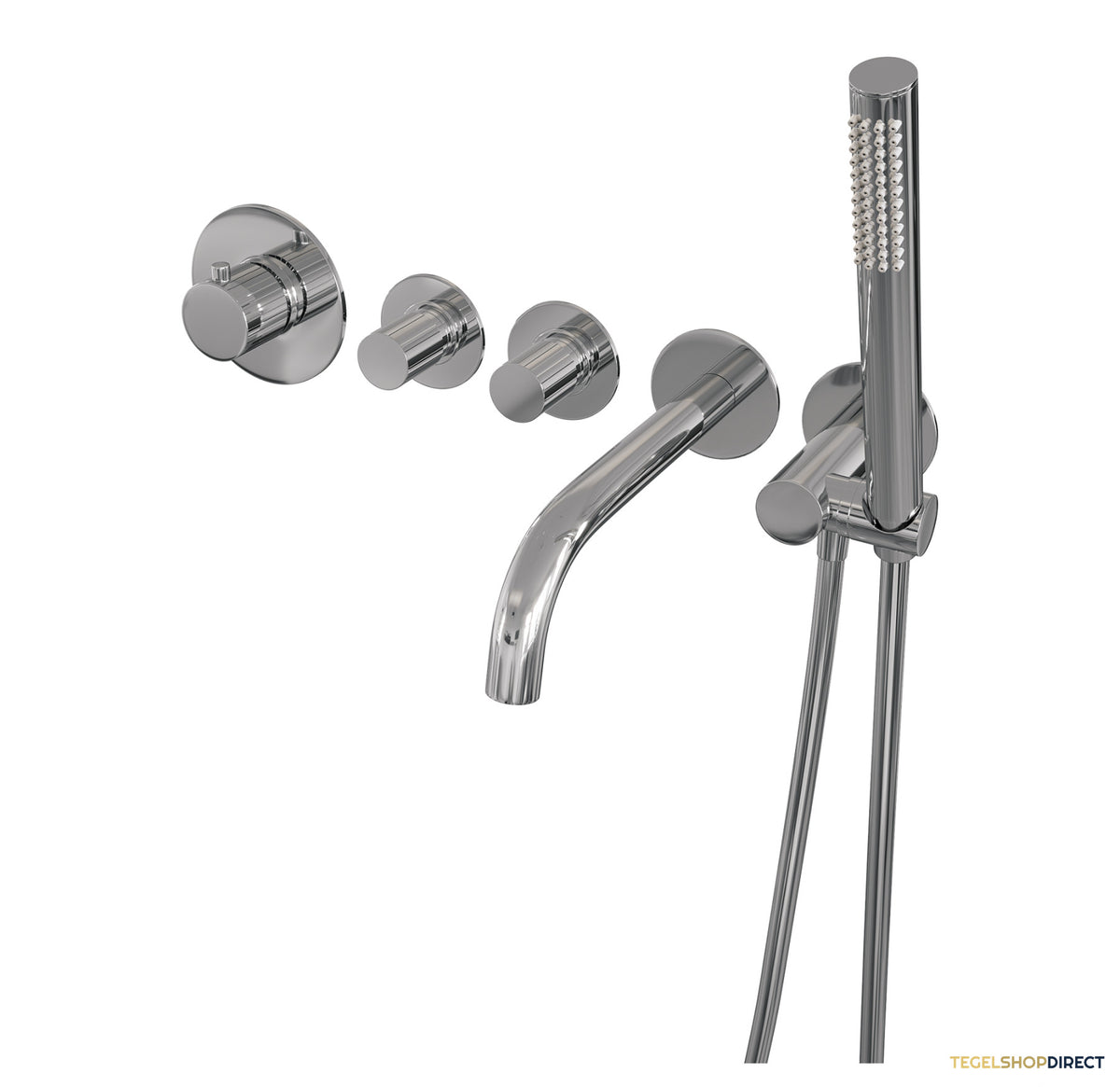 Brauer Stripe thermostatische inbouw badkraan SET 01 met uitloop en staaf handdouche en doucheslang en wandaansluitbocht chroom – afbeelding 2