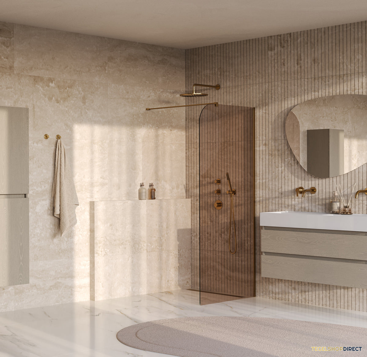 BRAUER Orion inloopdouche brons glas 90x200 incl. glascoating Geborsteld Goud PVD – afbeelding 2