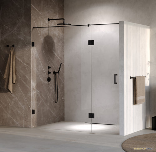 BRAUER Void nisdeur 2-delig helder glas 200x200 omkeerbaar met draaideur 70 aan glas incl. glascoating mat zwart