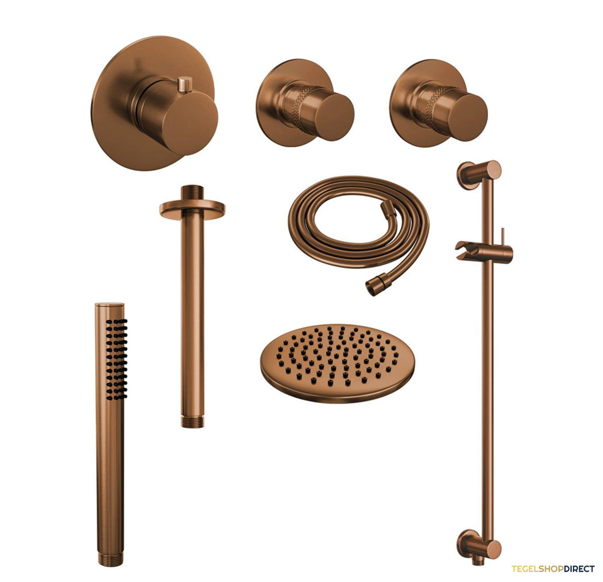 Thermostatisch Inbouwdoucheset Brauer Copper 20cm Hoofddouche Plafondarm Staafhanddouche op Glijstang Koper – afbeelding 2