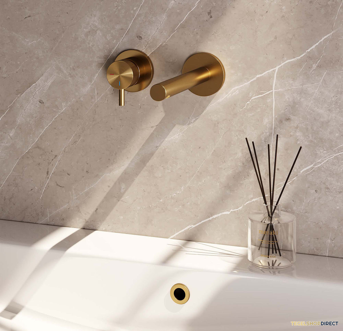Inbouw Wastafelmengkraan Brauer Gold Edition Coldstart Rechte Uitloop Korte Ronde Hendel Links Geborsteld Goud PVD Met Rozetten – afbeelding 2