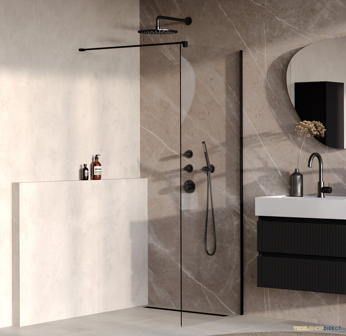 BRAUER Oblivion inloopdouche helder glas 80x200 incl. glascoating mat zwart