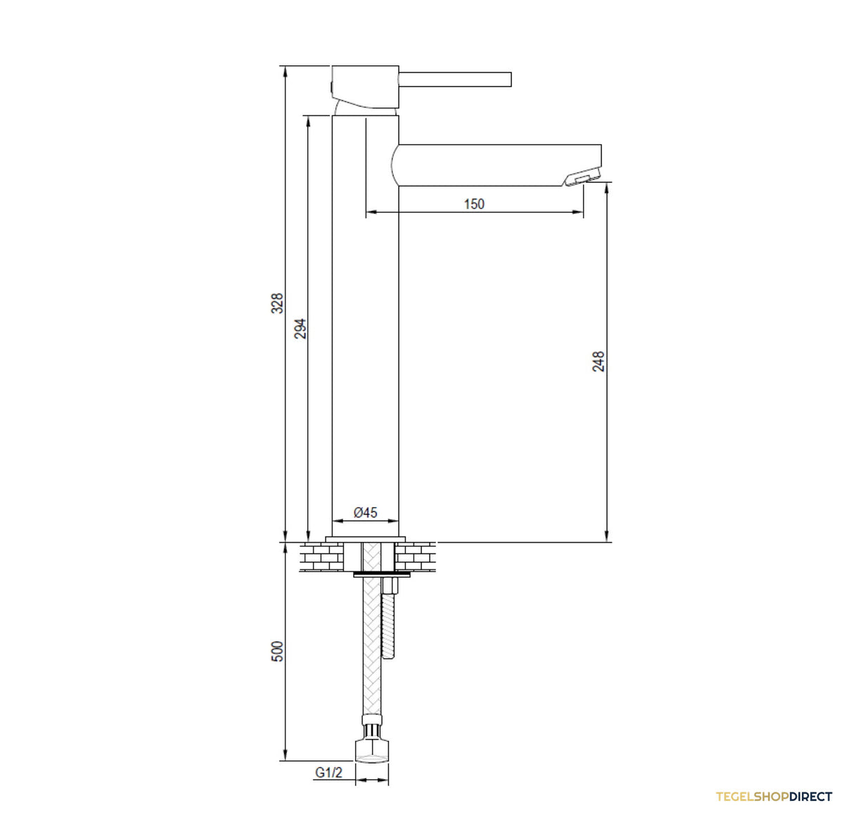 Wastafelmengkraan Brauer Brushed Edition Coldstart Opbouw Hoog Ronde Hendel Geborsteld RVS PVD – afbeelding 3