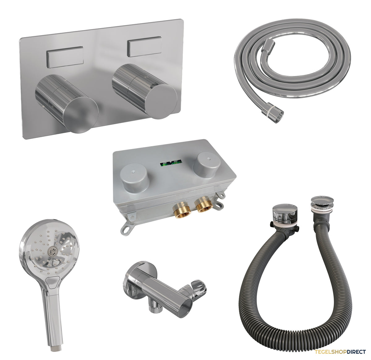 Brauer Stripe thermostatische inbouw badkraan met drukknoppen SET 04 met badvulcombinatie en 3-standen handdouche en doucheslang en wandaansluitbocht chroom – afbeelding 2