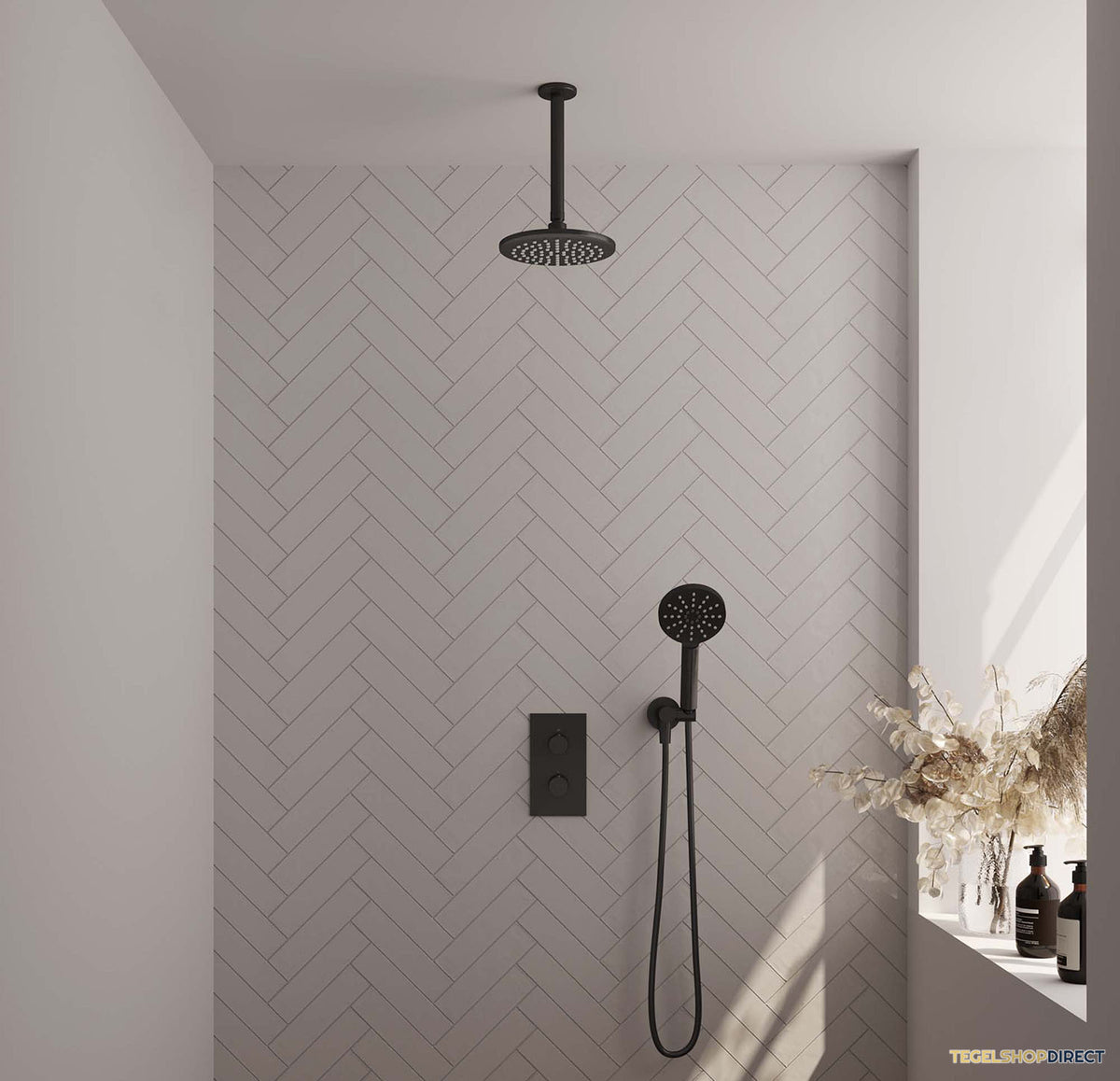 Inbouw Regendouche Set Brauer Black Edition Plafond Uitloop Ronde Hoofddouche 20 cm Met Handdouche 3 Standen Mat Zwart – afbeelding 2