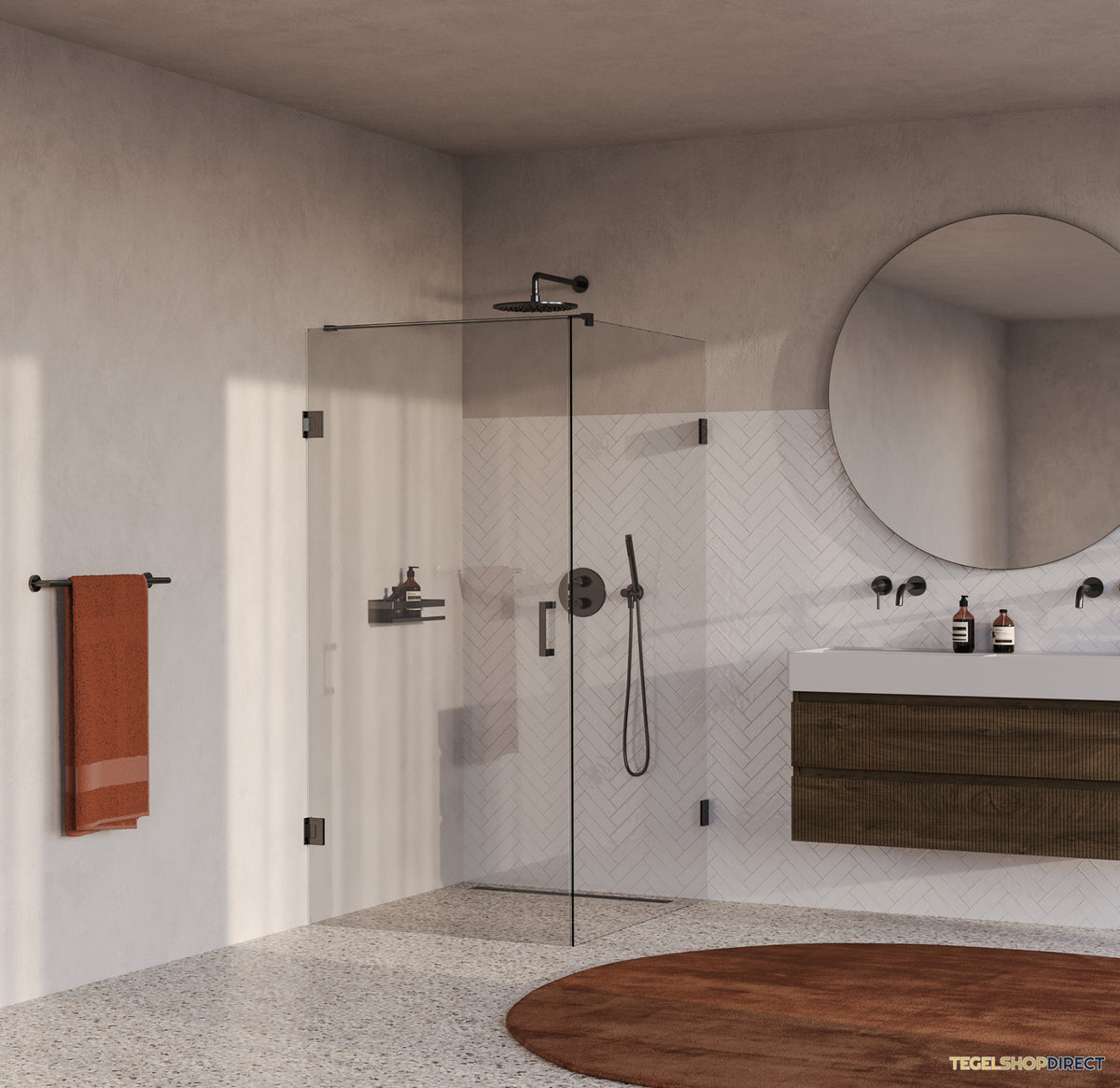 BRAUER Void douchecabine met draaideur helder glas 100x120x200 incl. glascoating PVD gunmetal geborsteld – afbeelding 2
