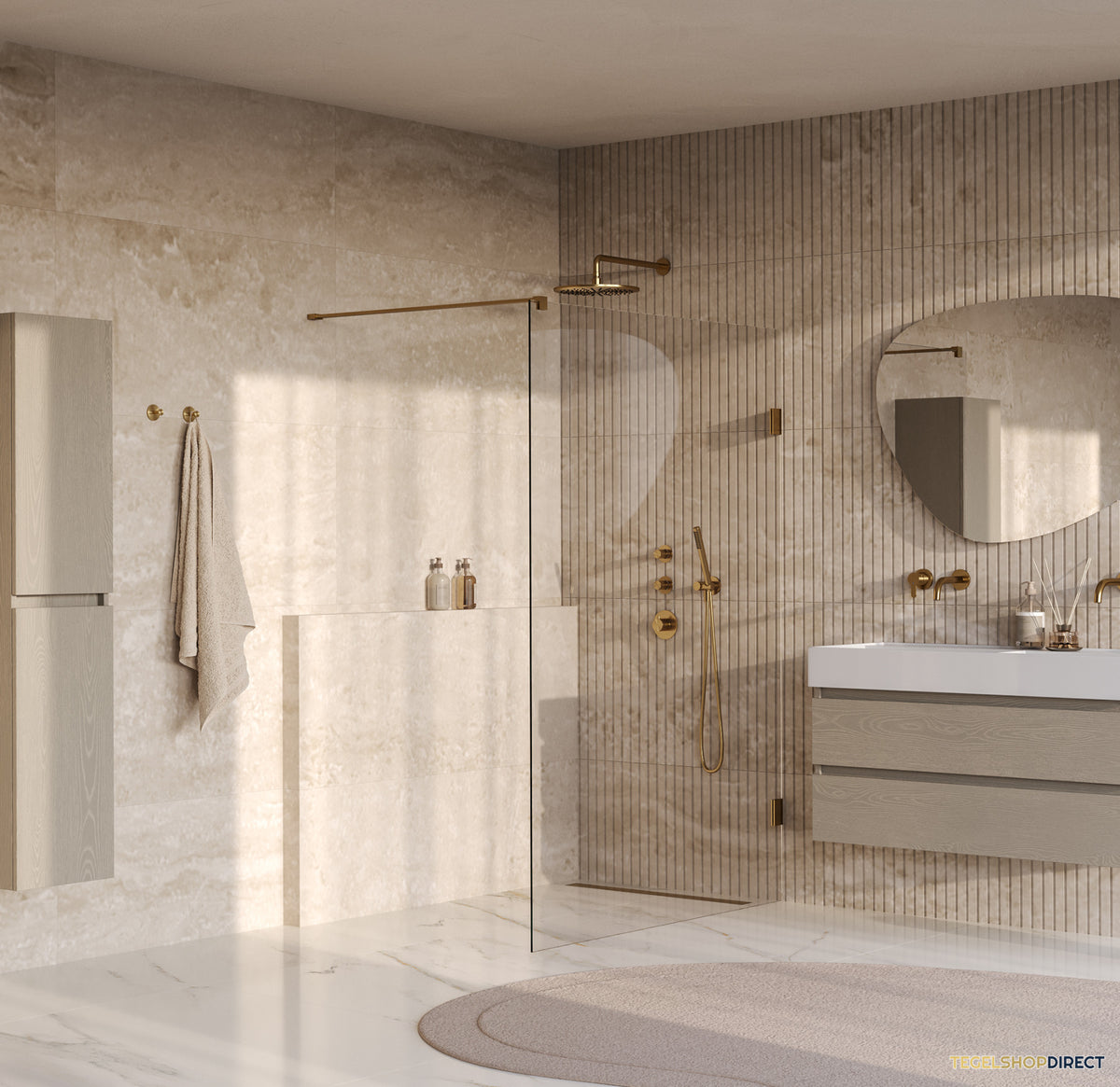 BRAUER Void inloopdouche helder glas 130x200 incl. glascoating PVD goud geborsteld – afbeelding 2