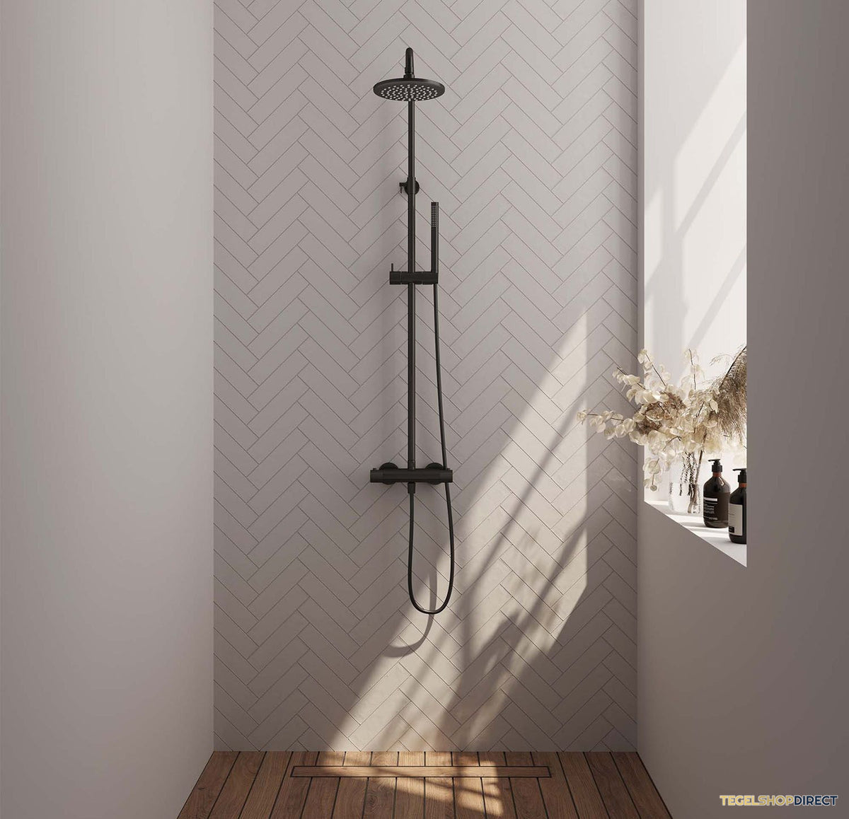 Regendoucheset Opbouw Brauer Black Carving 20 cm Thermostatisch met Staaf Handdouche Mat Zwart – afbeelding 2