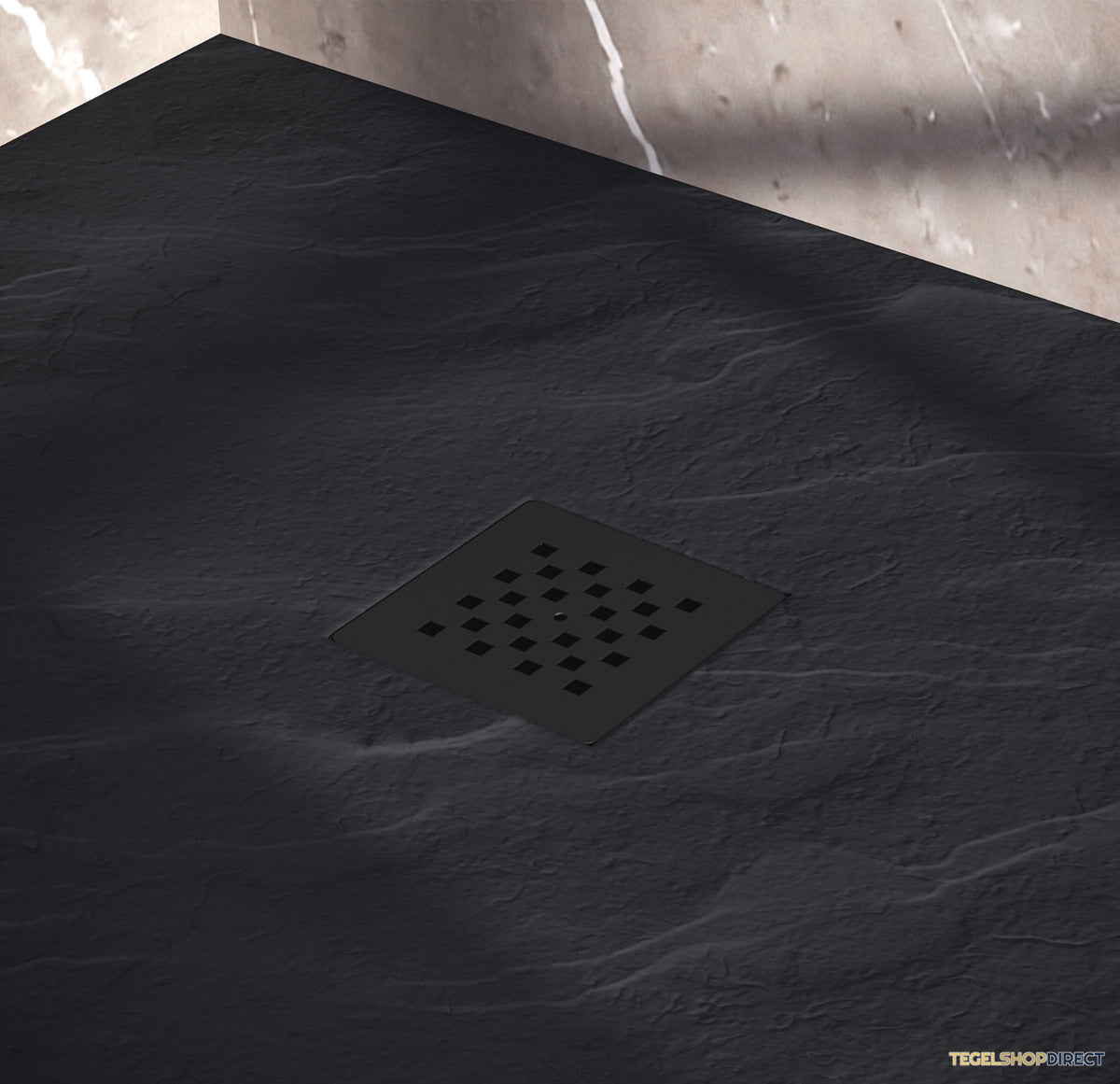 BRAUER Douchebak Asteroid 80x80 incl. antislip en antibacterieel mineraalmarmer mat zwart – afbeelding 3