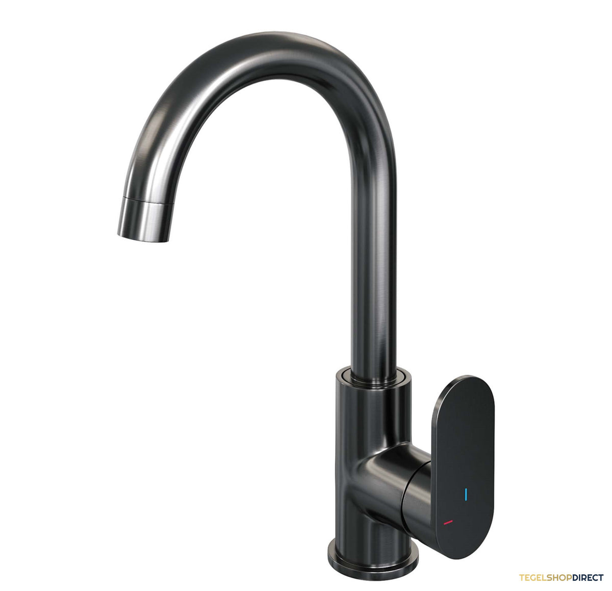 Wastafelmengkraan Brauer Gunmetal Edition Coldstart Opbouw Hoog Gebogen Platte Hendel Geborsteld Gunmetal PVD
