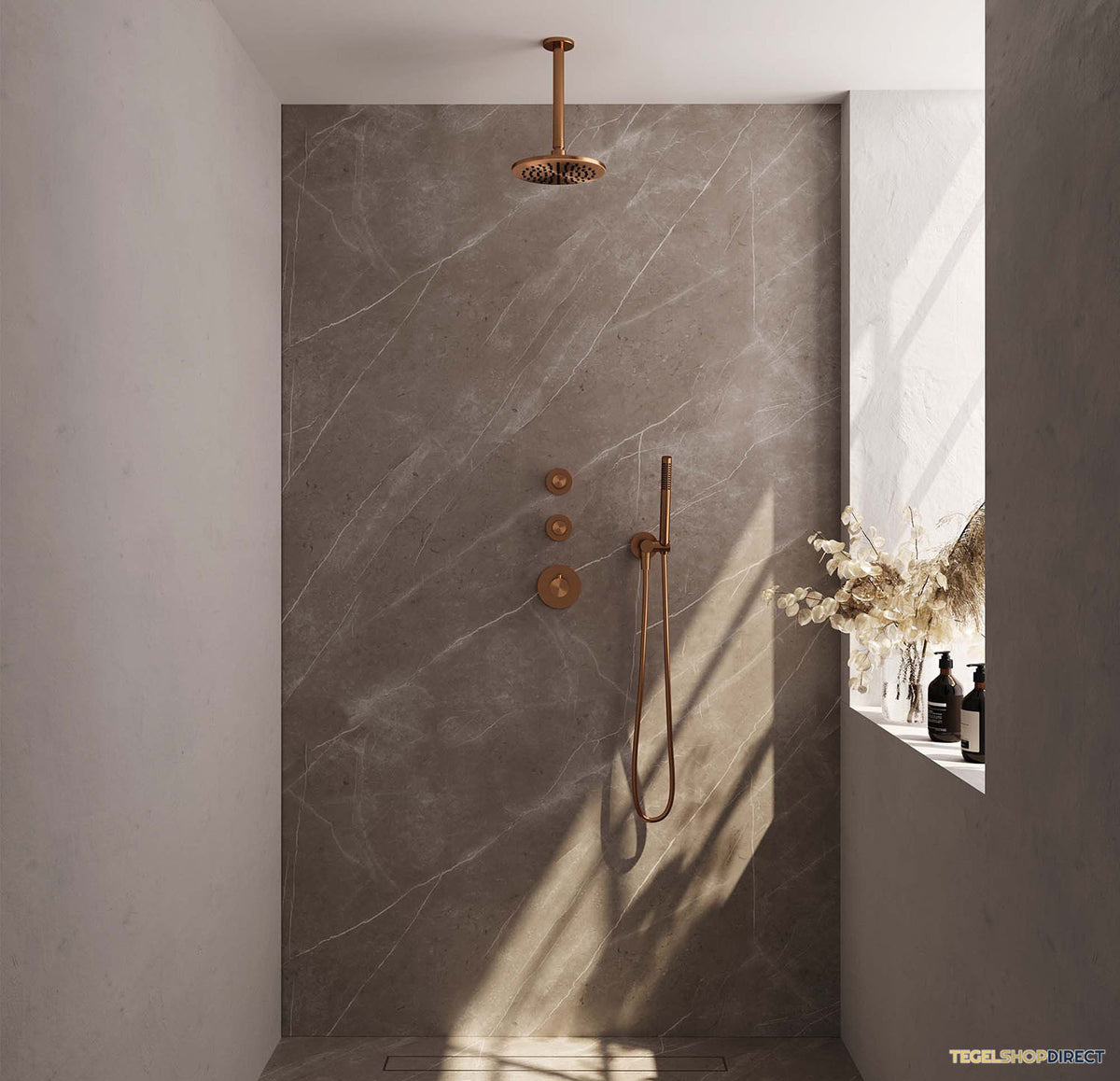 Brauer Inbouw Regendouche | Copper Carving | 20cm Plafonddouche en handdouche Staaf | Geborsteld Koper – afbeelding 2