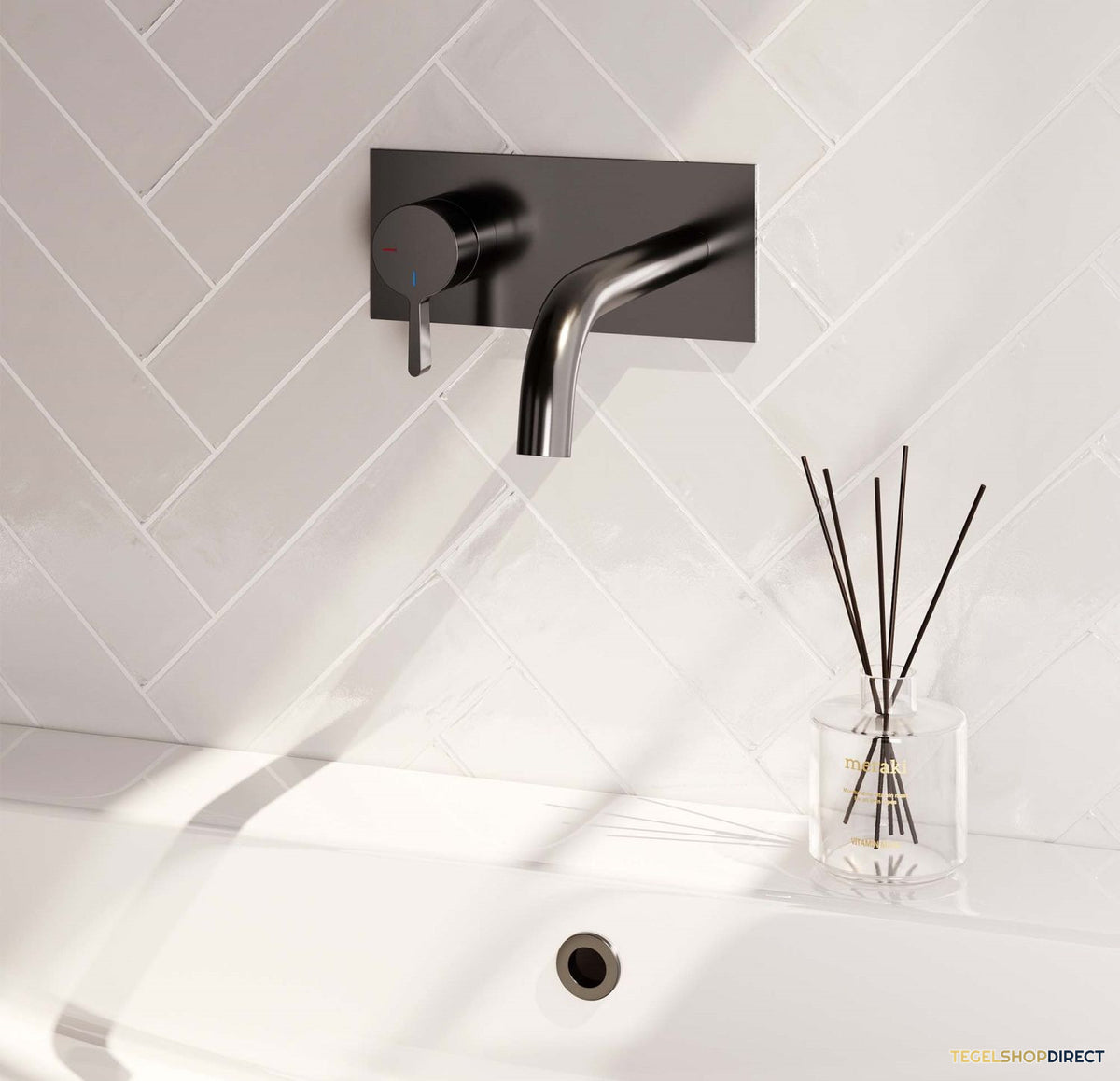 Inbouw Wastafelmengkraan Brauer Gunmetal Edition Coldstart Gebogen Uitloop Halfronde Hendel Links Geborsteld Gunmetal PVD Met Afdekplaat – afbeelding 2