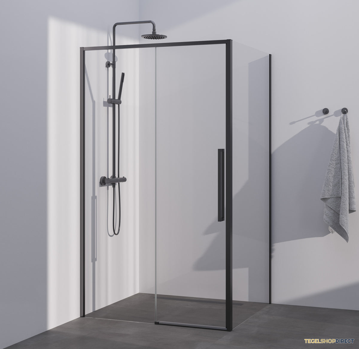 BRAUER Season douchecabine model B met schuifdeur helder glas 100x100x200 omkeerbaar incl. glascoating Season-Mat Zwart