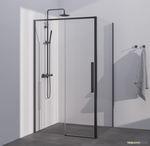 BRAUER Season douchecabine model B met schuifdeur helder glas 100x100x200 omkeerbaar incl. glascoating Season-Mat Zwart
