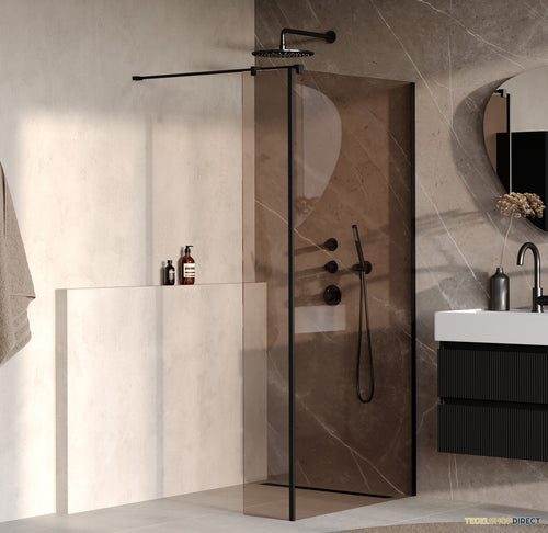BRAUER Oblivion inloopdouche brons glas 100x200 met zijwand 30 incl. glascoating mat zwart