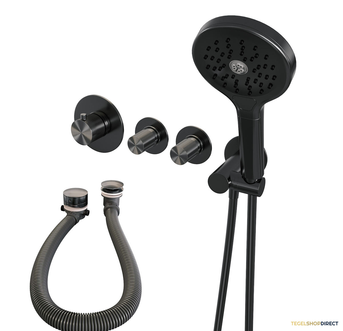 Inbouwthermostaat set Brauer Carving Incl Badafvoer Geborsteld Gunmetal (Keuze Handdouche) – afbeelding 5