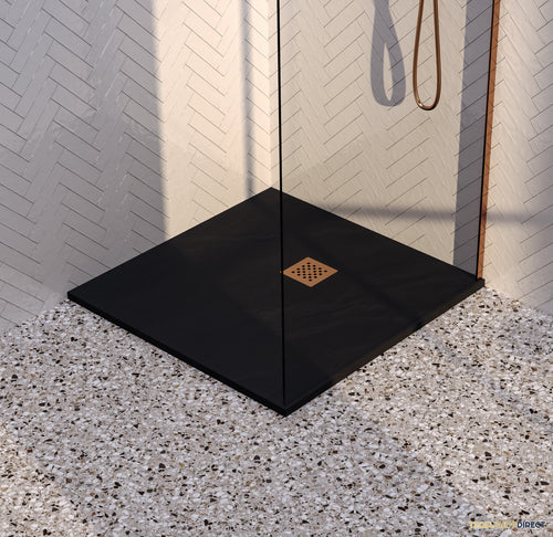 BRAUER Douchebak Asteroid 90x90 incl. antislip en antibacterieel mineraalmarmer mat zwart