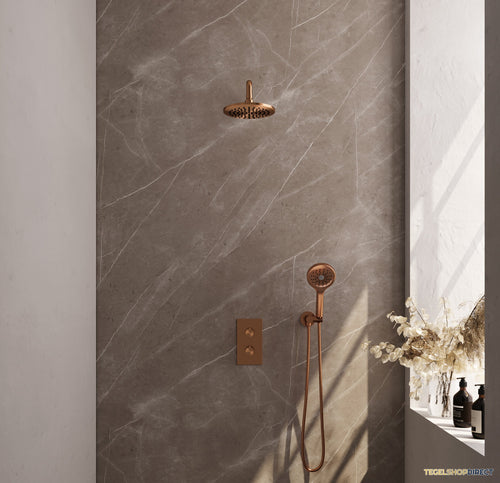 Inbouw Regendouche Set Brauer Copper Edition Gebogen Wanduitloop Ronde Hoofddouche 20 cm Met Handdouche 3 Standen Koper