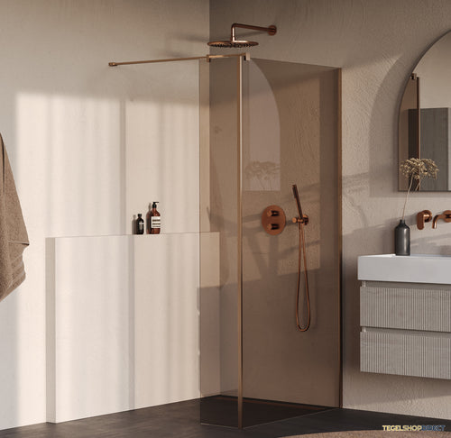 BRAUER Oblivion inloopdouche brons glas 100x200 met zijwand 30 incl. glascoating PVD koper geborsteld