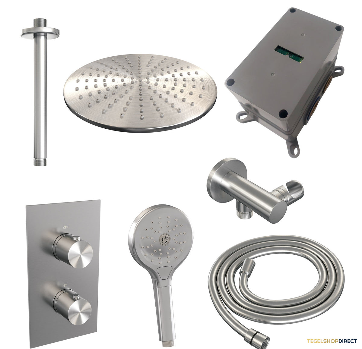 Inbouw Regendouche Set Brauer Brushed Edition Plafond Uitloop Ronde Hoofddouche 30 cm Met Handdouche 3 Standen RVS Look – afbeelding 4