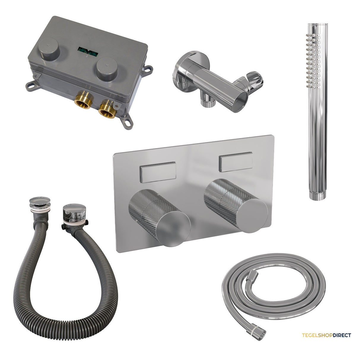 Inbouwthermostaat set Brauer Carving Met Drukknoppen Incl Baduitloop en Afvoer Chroom (Keuze Handdouche) – afbeelding 3