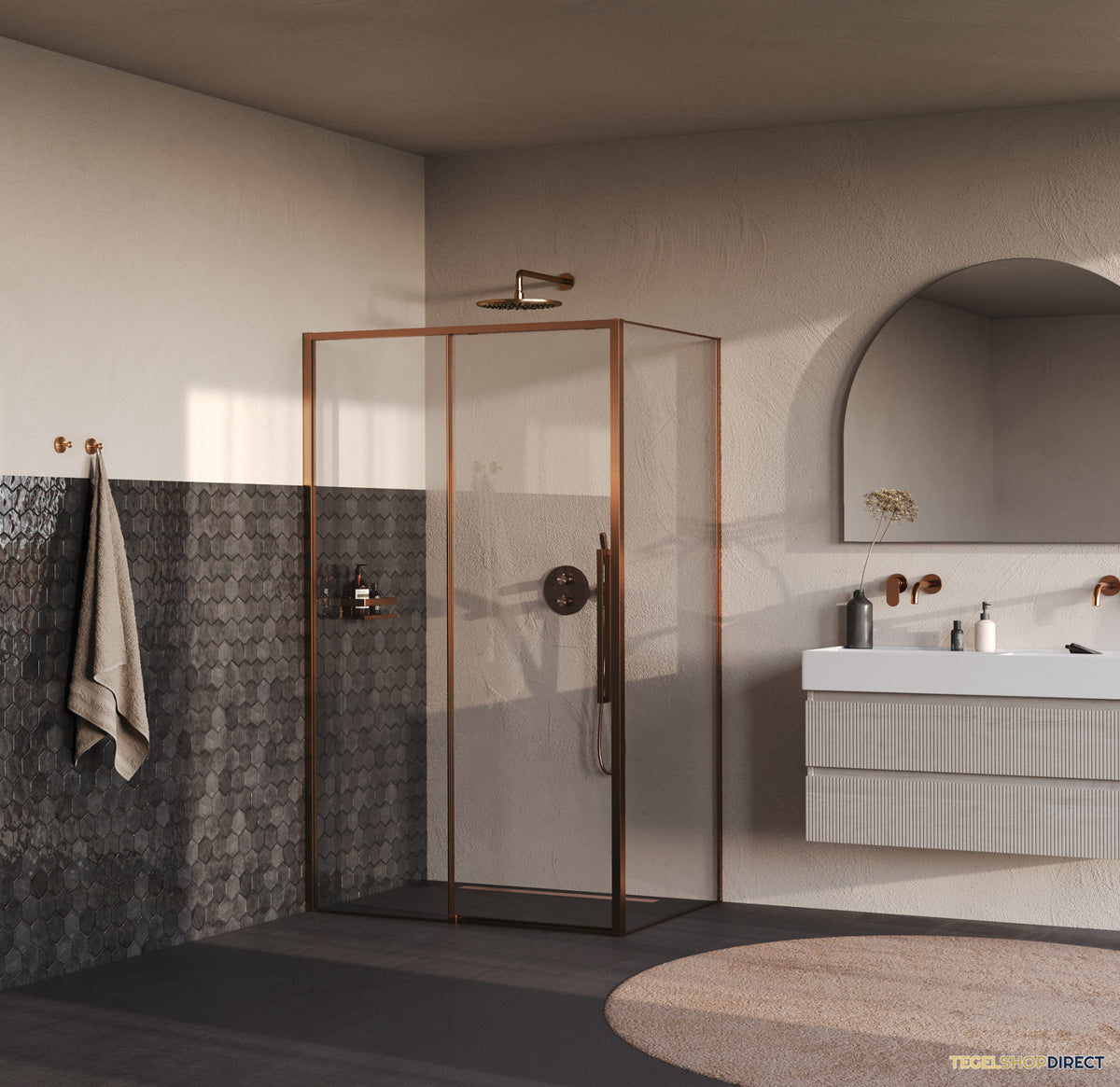 BRAUER Galactic Douchecabine Met Schuifdeur 120x90x200 Omkeerbaar Helder Glas Incl. Glascoating PVD Koper Geborsteld – afbeelding 2