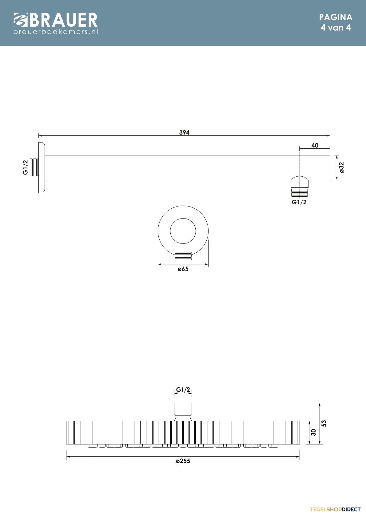 Brauer Stripe thermostatische inbouw regendouche 3-weg rond SET 43 met 25 cm douchekop en rechte muurarm en staaf handdouche en doucheslang en geintegreerde glijstang chroom – afbeelding 12