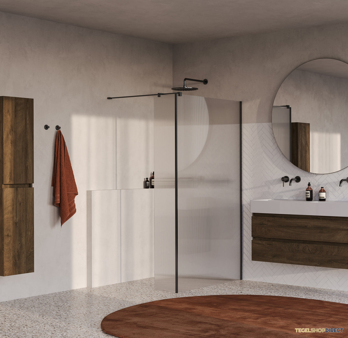 BRAUER Oblivion Flow inloopdouche helder ribbelglas 120x200 met zijwand 30 incl. glascoating Geborsteld Koper PVD – afbeelding 2