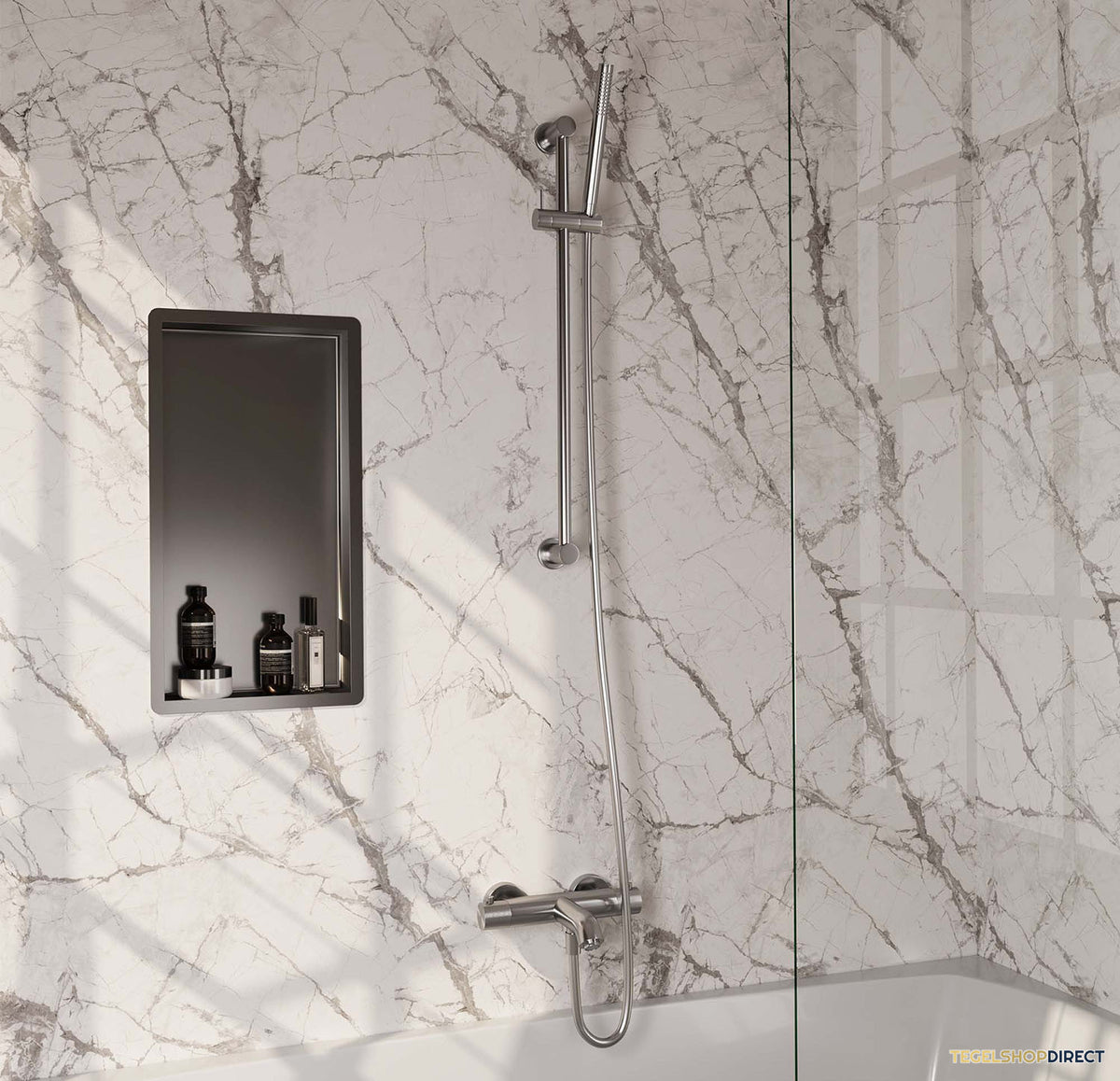Opbouwset Bad- en Douchekraan Brauer Brushed Carving Thermostatisch Met Glijstang Geborsteld RVS