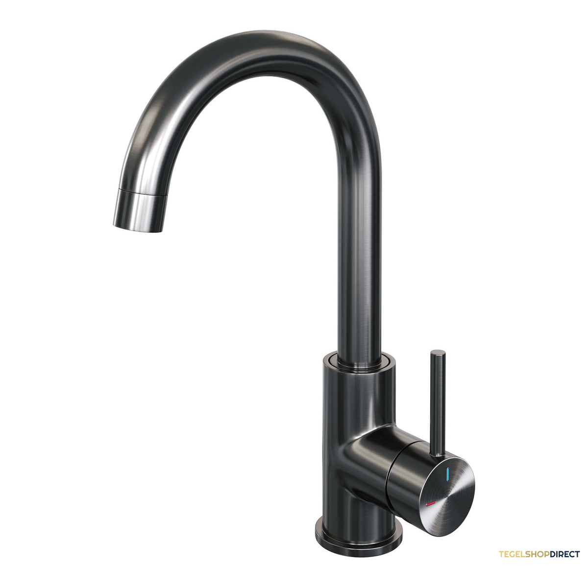Wastafelmengkraan Brauer Gunmetal Edition Coldstart Opbouw Hoog Gebogen Ronde Hendel Geborsteld Gunmetal PVD