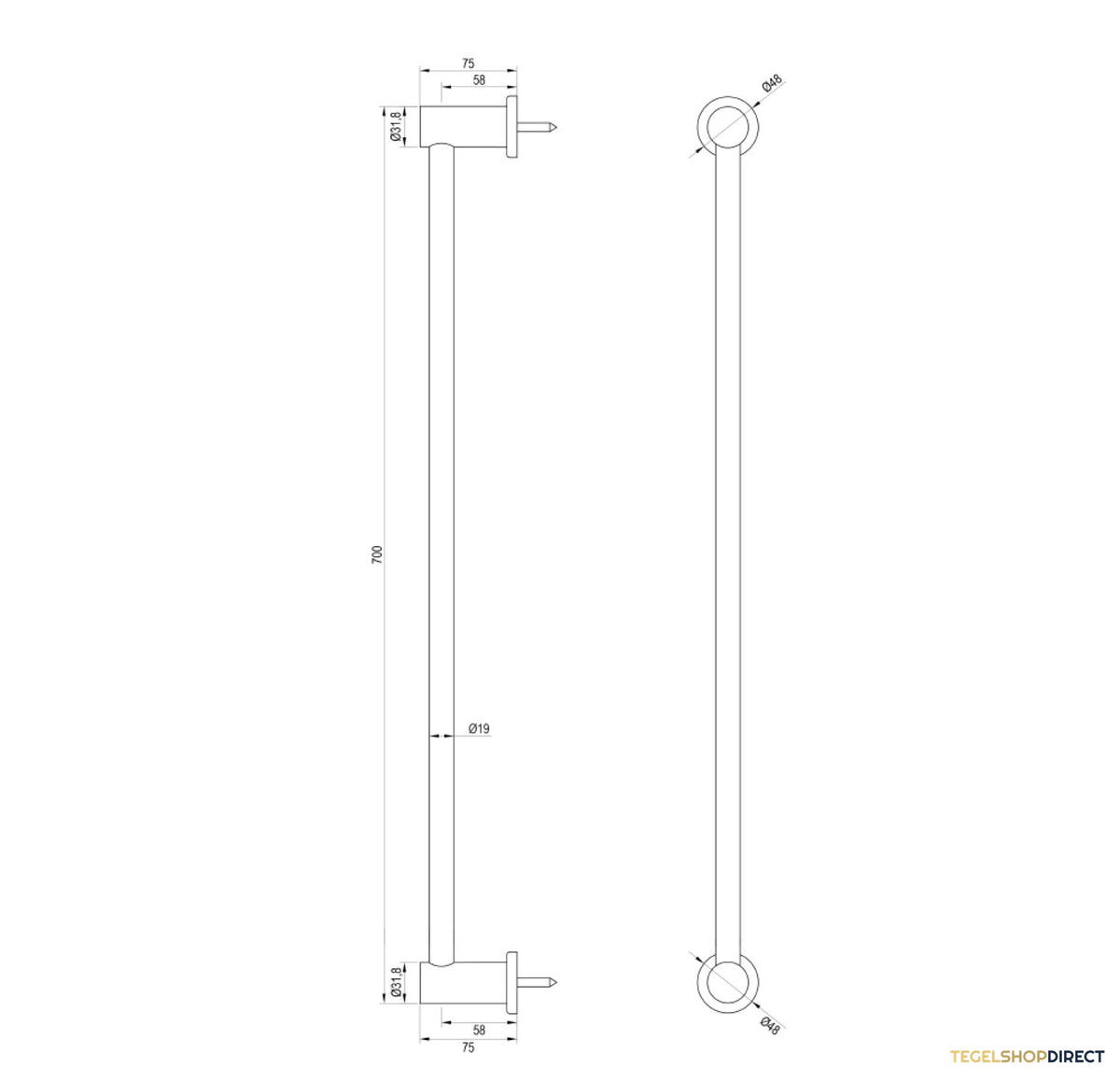 Glijstang Brauer Black 70cm Mat Zwart – afbeelding 2