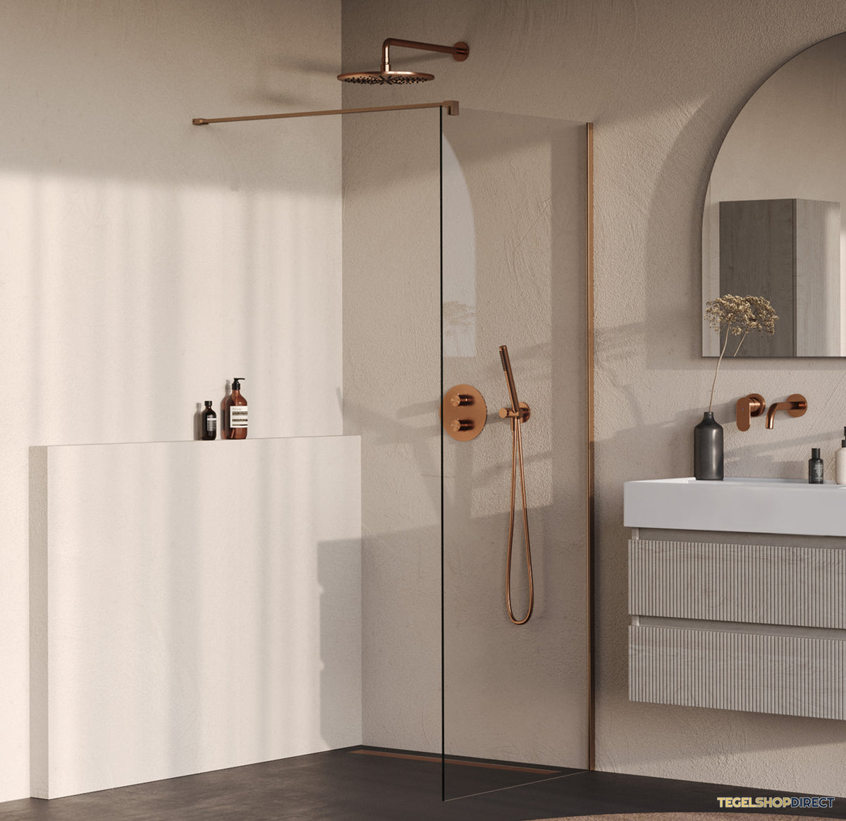 BRAUER Oblivion inloopdouche helder glas 70x200 incl. glascoating PVD koper geborsteld