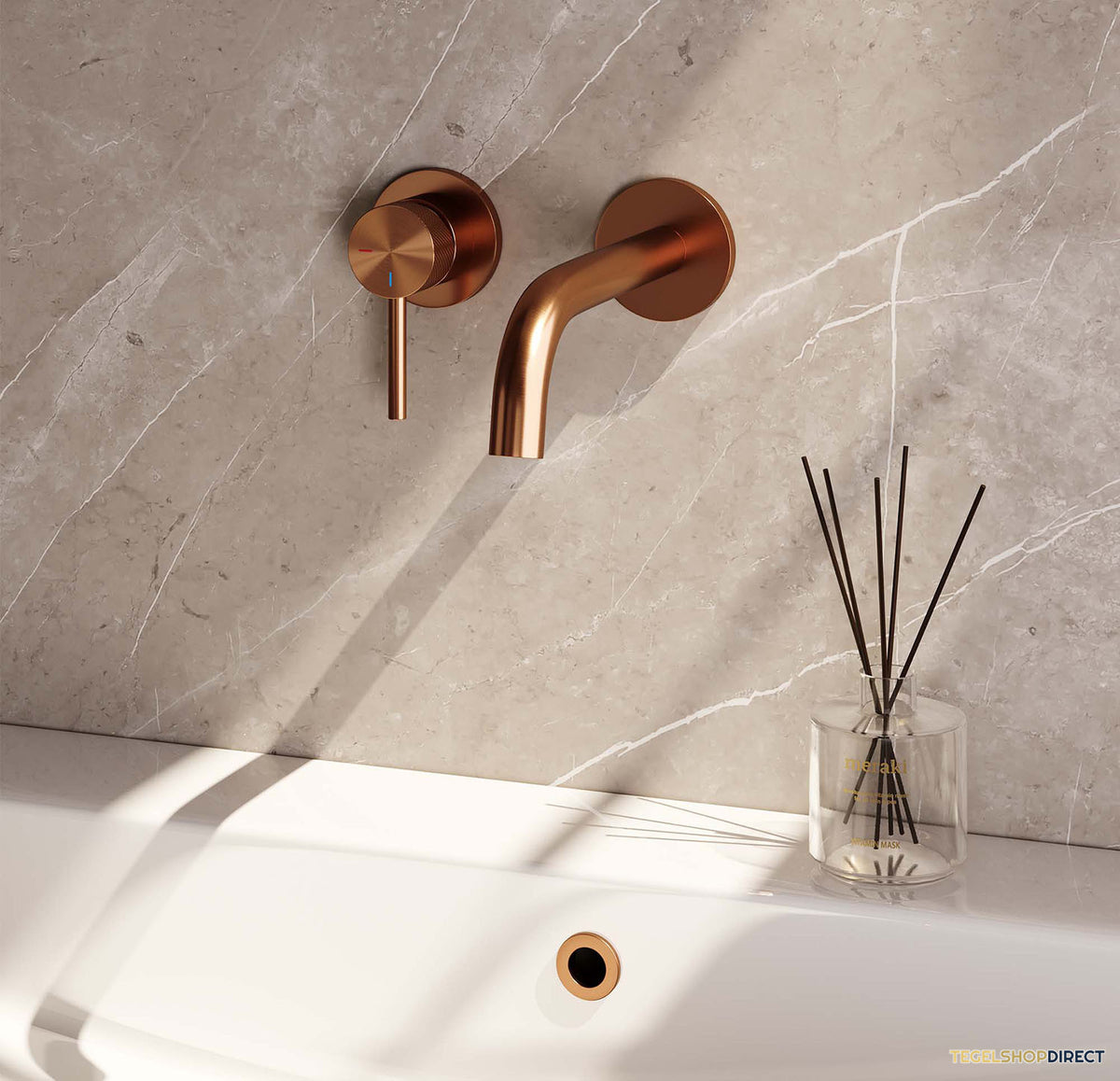 Inbouw Wastafelmengkraan Brauer Copper Carving Coldstart Gebogen Uitloop Ronde Hendel Links Geborsteld Koper PVD Met Rozetten – afbeelding 2