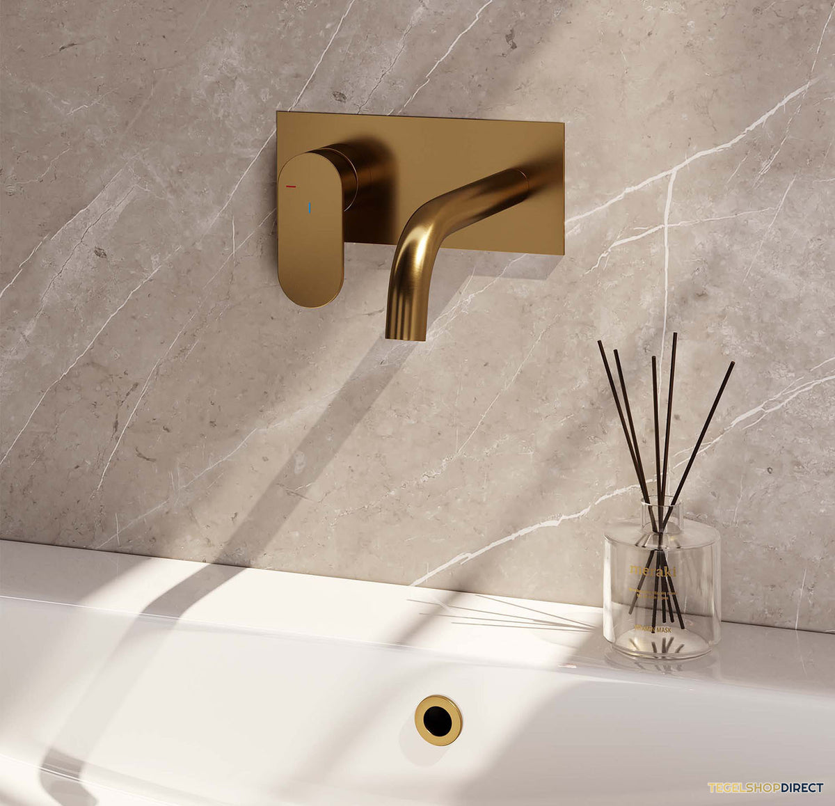 Inbouw Wastafelmengkraan Brauer Gold Edition Coldstart Platte Hendel Gebogen Uitloop Geborsteld Goud PVD Met Afdekplaat – afbeelding 2
