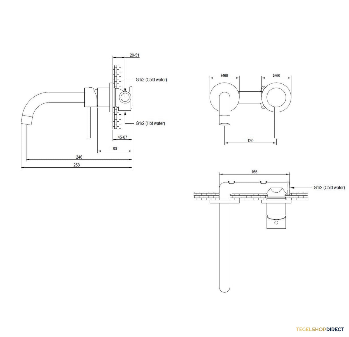 Inbouw Wastafelmengkraan Brauer Black Edition Coldstart Gebogen Uitloop Ronde Hendel Rechts Mat Zwart Met Rozetten – afbeelding 3
