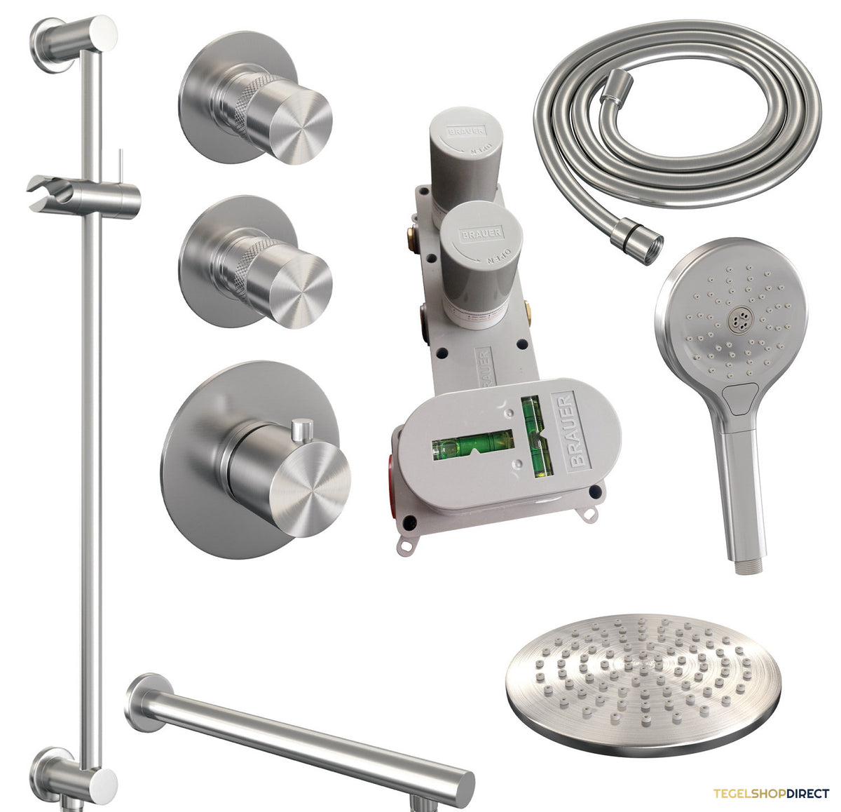 Thermostatisch Inbouwdoucheset Brauer Brushed 20cm Hoofddouche Wandarm 3 Standen Handdouche op Glijstang Geborsteld RVS – afbeelding 10