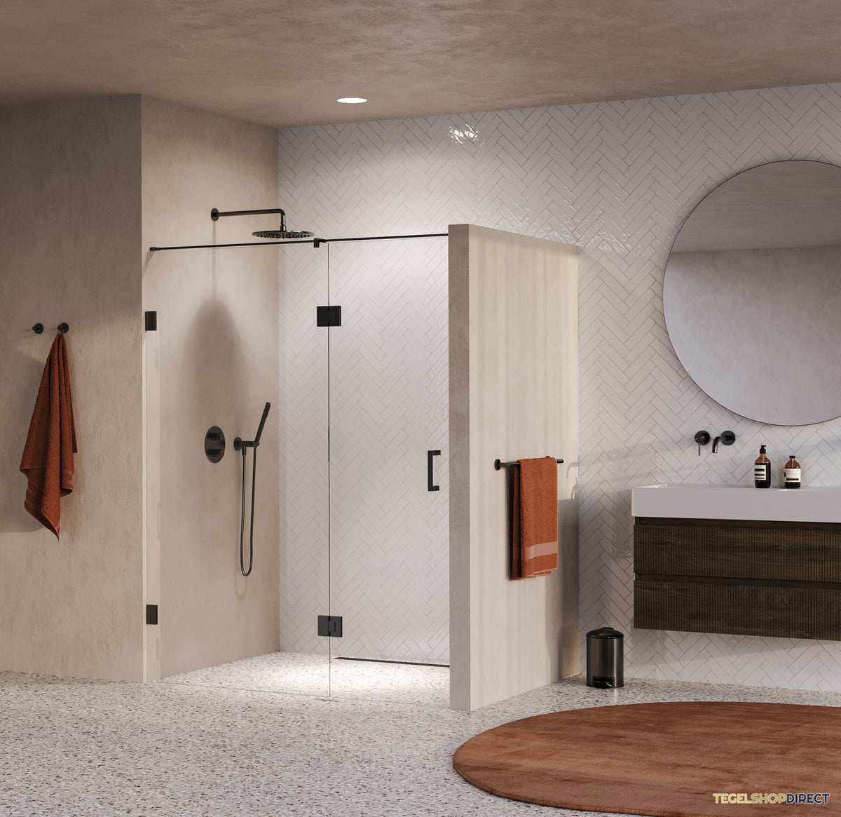 BRAUER Void nisdeur 2-delig helder glas 150x200 omkeerbaar met draaideur 70 aan glas incl. glascoating PVD gunmetal – afbeelding 2