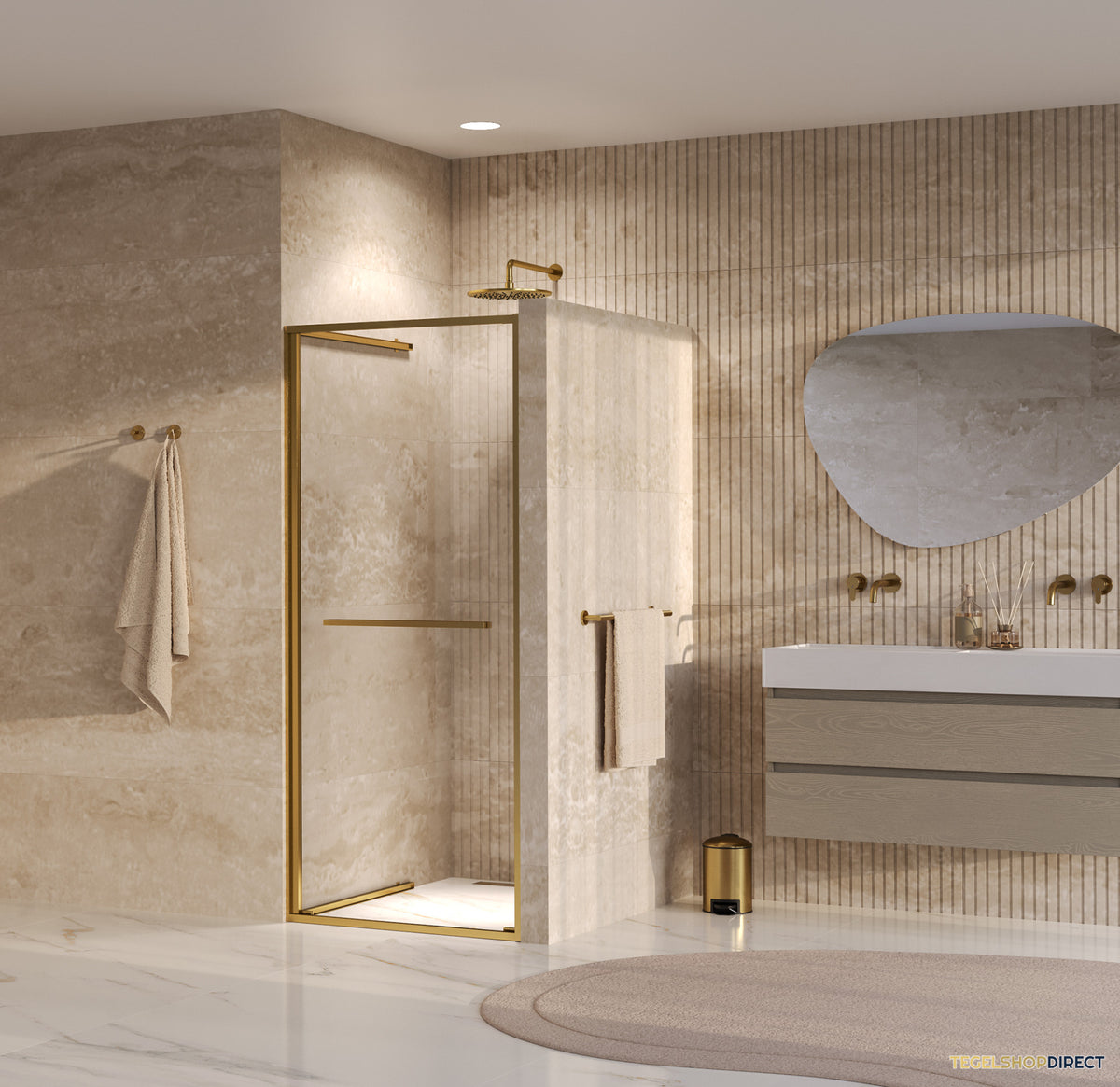 BRAUER Luminis Nisdeur Naar Binnen Draaiend 90x200 Omkeerbaar Helder Glas Incl. Glascoating PVD Goud Geborsteld – afbeelding 2