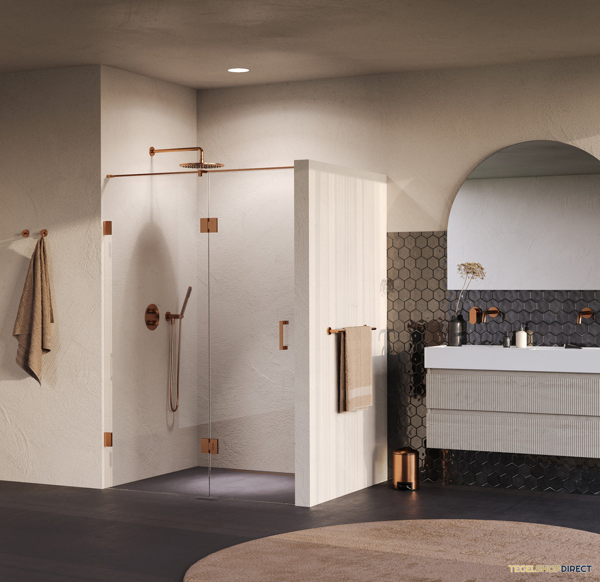 BRAUER Void nisdeur 2-delig helder glas 130x200 omkeerbaar met draaideur 60 aan glas incl. glascoating PVD koper – afbeelding 2
