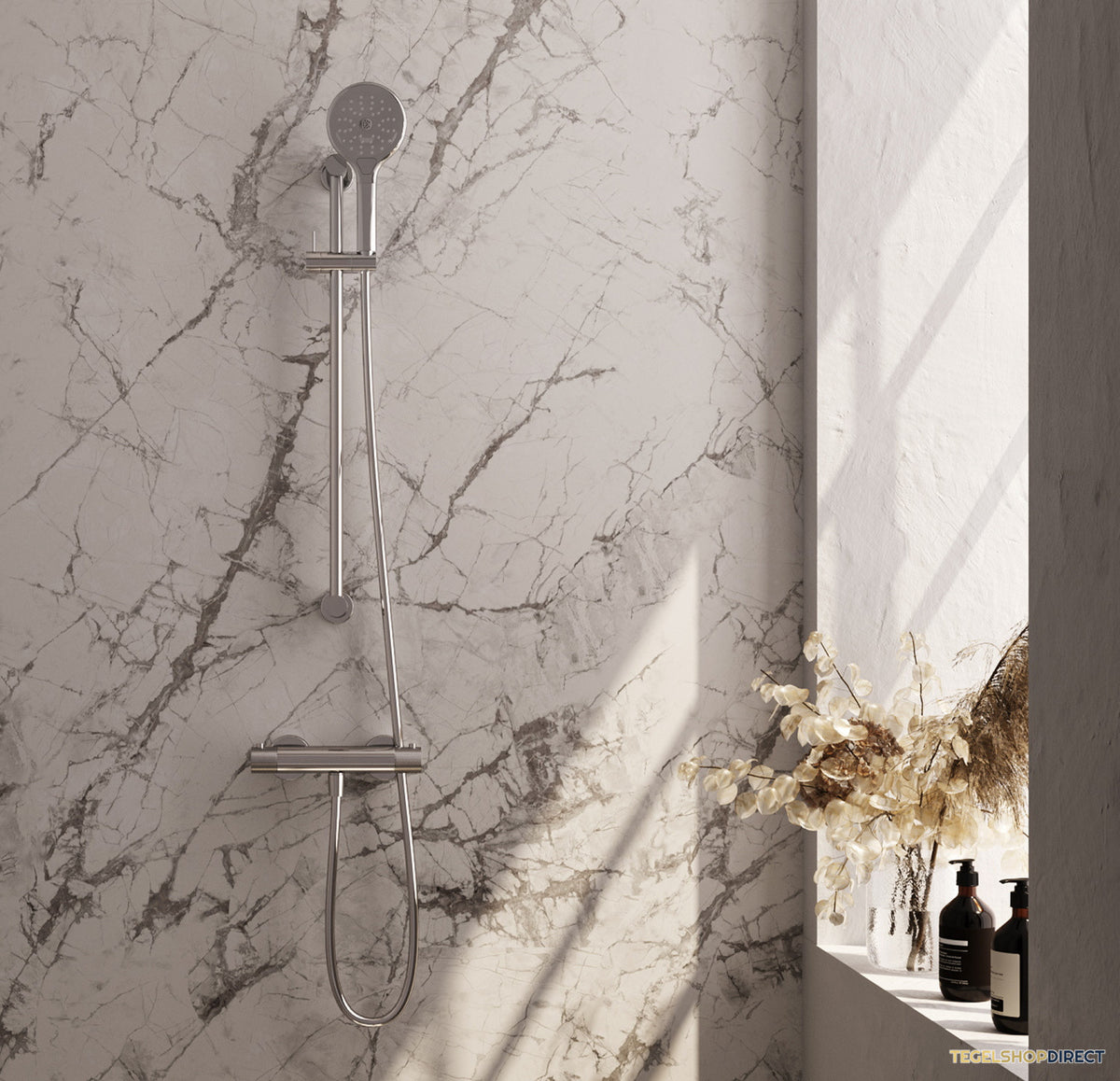 Douchekraanset Brauer Chrome Carving Opbouw Met Glijstang En Ronde Handdouche Chroom – afbeelding 2